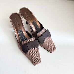 Liz Claiborne Plaid Bow Detail Kitten Heel Slides 8.5